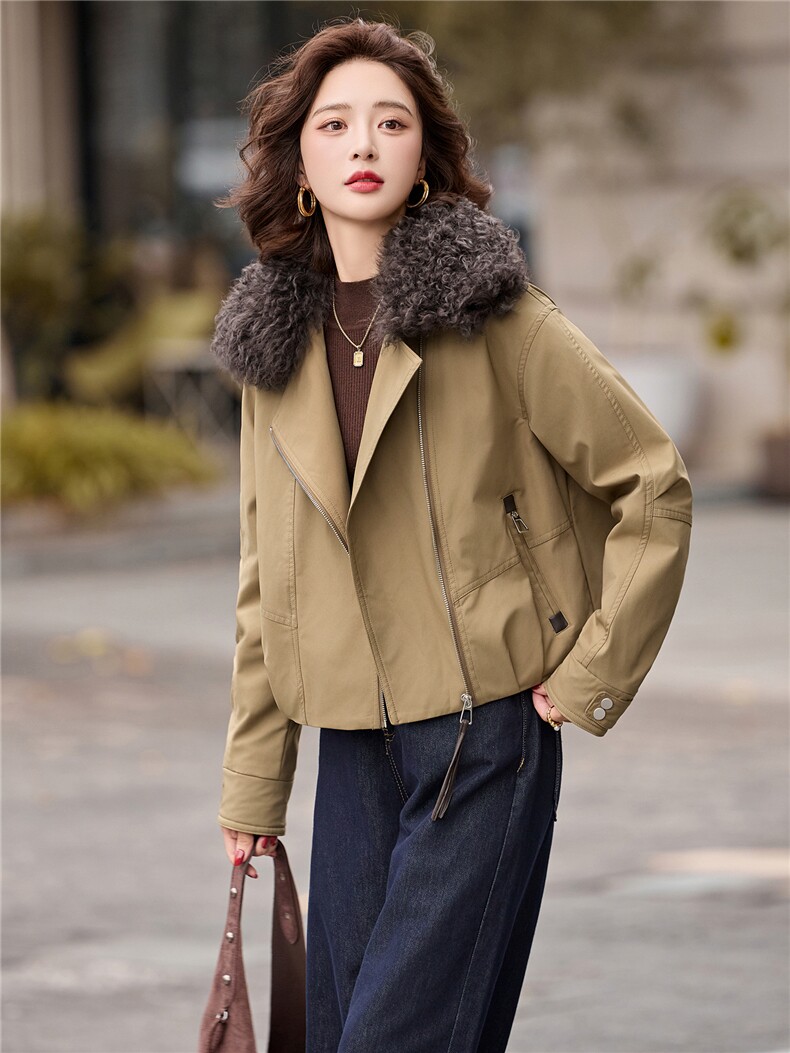 欧货2025冬羊羔毛毛领加厚保暖90白鸭绒羽绒服女,女装棉衣/棉服,玖莱伊