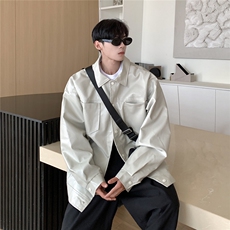 港风翻领pu皮面料皮衣男潮流休闲宽松皮衣外套男77107P78控108，男装皮衣，星座227-7