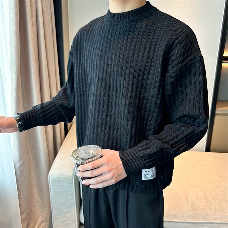冬季男圆领毛衣粗针款条纹工艺纯色微宽松针织衫线衣MY1131-P73,男装针织衫/毛衣,星座1012-1