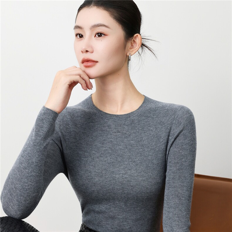 2025年秋季新款十八针一线圆领针织羊毛衫时尚休闲通勤百搭,女装羊毛衫,戎洋