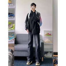 B221美式ins高街小众拉链直筒牛仔裤LK23028-P60控78，男装牛仔裤，电商B221
