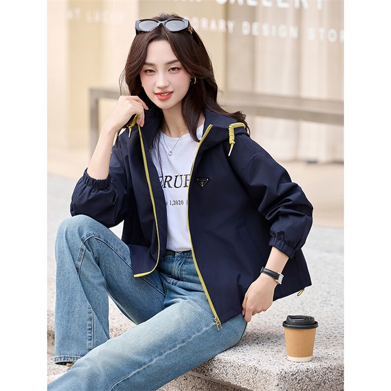 2025春秋季新款时尚休闲百搭品质拉链连帽休闲韩版短外套女,女装短外套,秀美人生