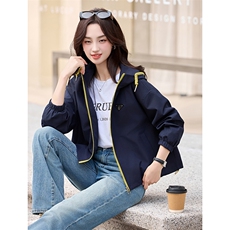 2025春秋季新款时尚休闲百搭品质拉链连帽休闲韩版短外套女，女装短外套，秀美人生