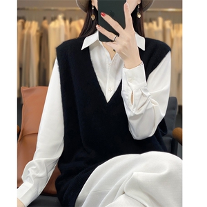 中长款羊毛针织马甲背心女秋冬2024新款100羊毛坎肩毛衣叠穿图片