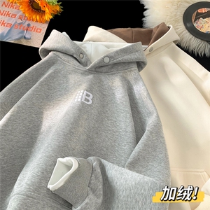 平铺 假两件加绒加厚宽松刺绣连帽卫衣 D309B-CC12-P60图片