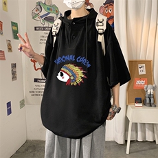 LD54196-P45连帽短袖t恤男大码胖子带帽五分袖中袖，男装T恤，电商A040