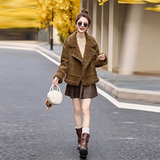 皮毛一体羊羔毛外套女2024冬新款小个子加厚保暖鹿皮绒机车服棉服，女装棉衣/棉服，自然秀
