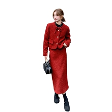 羽绒服两件套2025年冬季新款高级感纯色短外套配半身裙套装女，女装套装/套裙，1D102-1