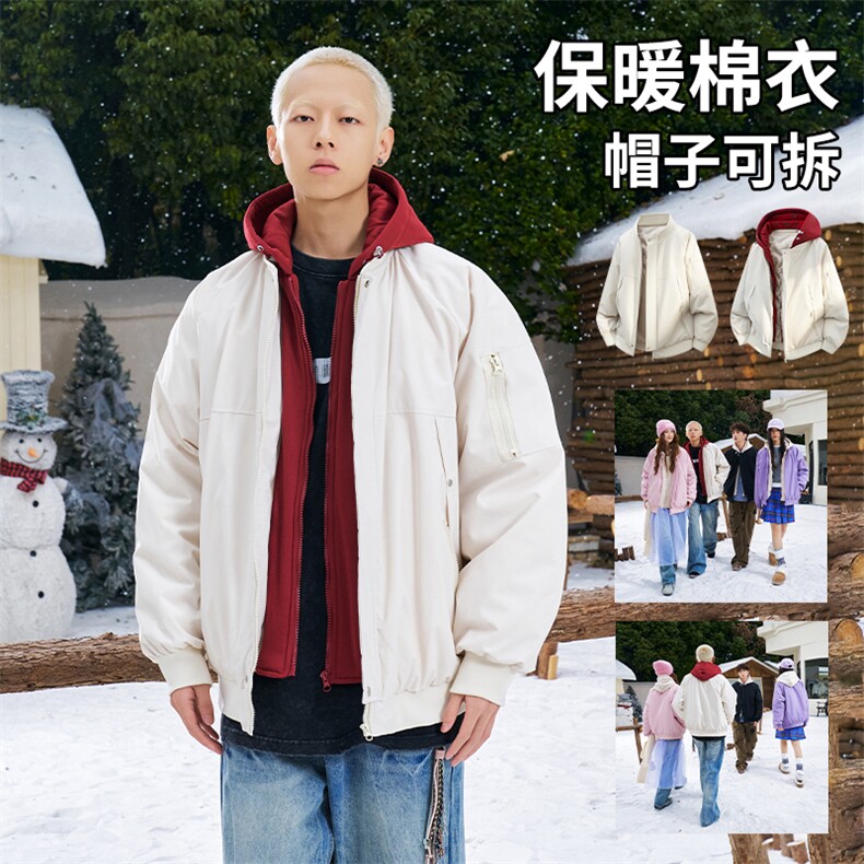 大货5万情侣款冬季假两件帽子可拆卸加厚棉衣外套2588特P90控158,男装棉衣,电商A309