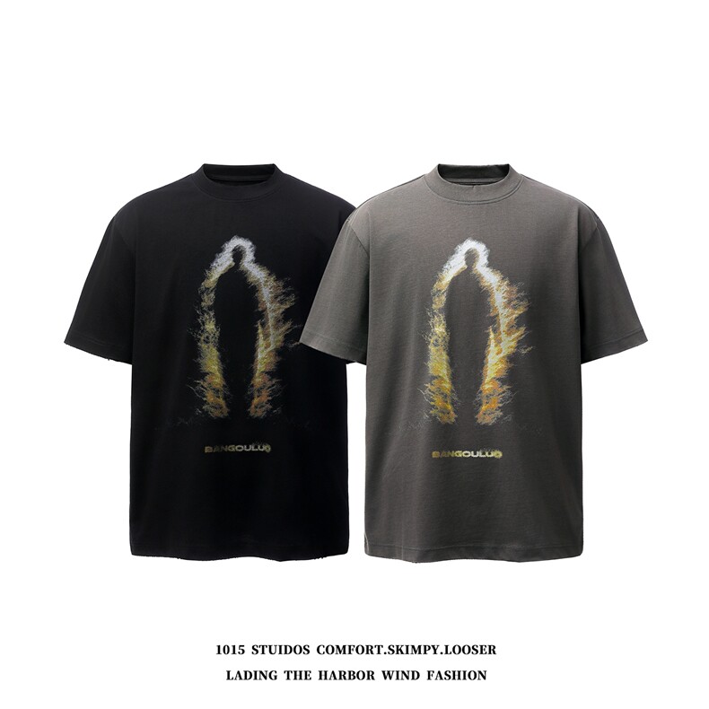 （350克双纱）美式设计师潮牌宽松圆领情侣短袖T恤1015-T607-P59,男装T恤,四季星座1015