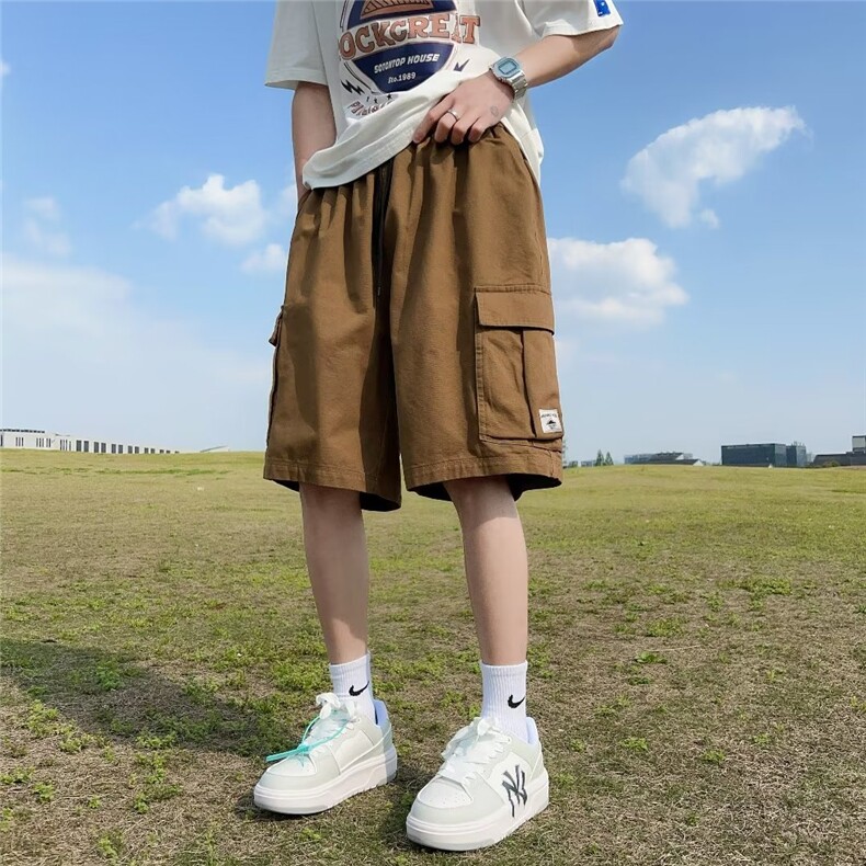 工装五分裤男港风潮流贴标大口袋个性2023夏新款ins短裤K4008-P34,男装休闲裤,星座412-3