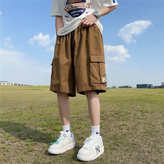 工装五分裤男港风潮流贴标大口袋个性2023夏新款ins短裤K4008-P34，男装休闲裤，星座412-3