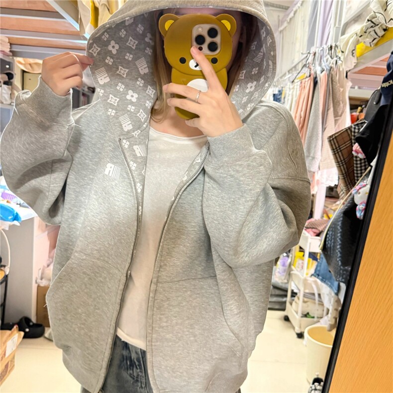 连帽开衫卫衣男女2025新款秋冬复古宽松休闲运动拉链外套WYX05,女装短外套,星座516A