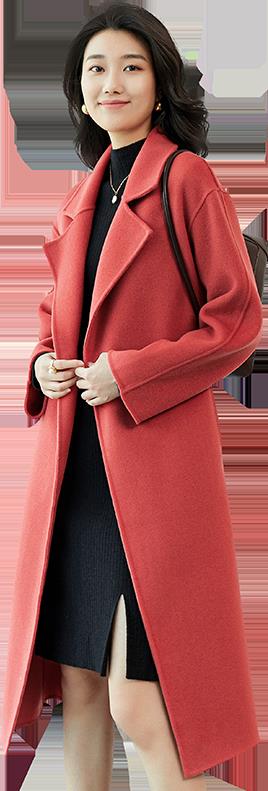 高端中长款系带修身双面羊绒大衣女羊毛呢子秋冬毛呢外套克莱因蓝,女装毛呢外套,高哲羊绒