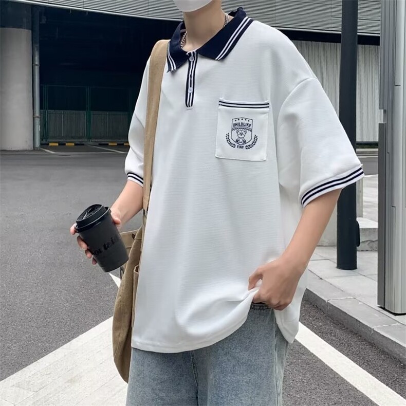 翻领短袖T恤男简约百搭休闲打底五分袖POLO衫T48P28图片