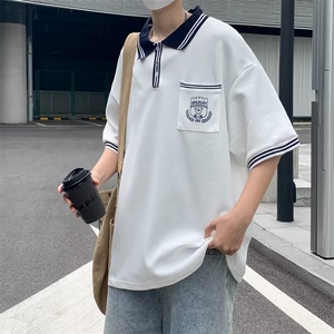 翻领短袖T恤男简约百搭休闲打底五分袖POLO衫T48P28图片