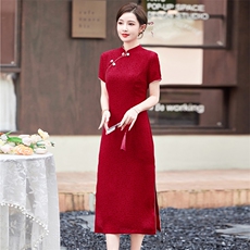 24年春夏季新款气质优雅时尚百搭复古新中式日常品质旗袍连衣裙，女装汉服/婚纱/旗袍/礼服，小荷流
