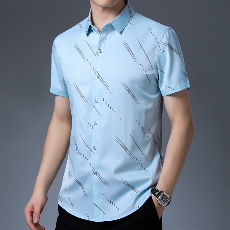 Z129D夏季青年2022男式薄款短袖衬衣修身休闲免烫透气衬衫P53,男装衬衫,电商B360