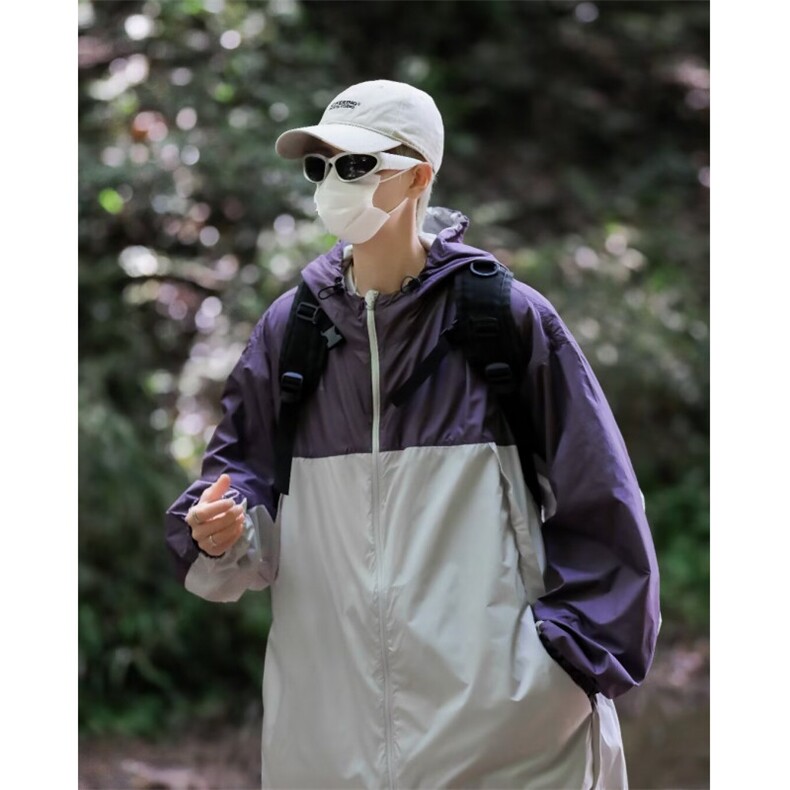 夏季户外轻薄防晒服拼接连帽薄款皮肤衣男女同款 W9312图片