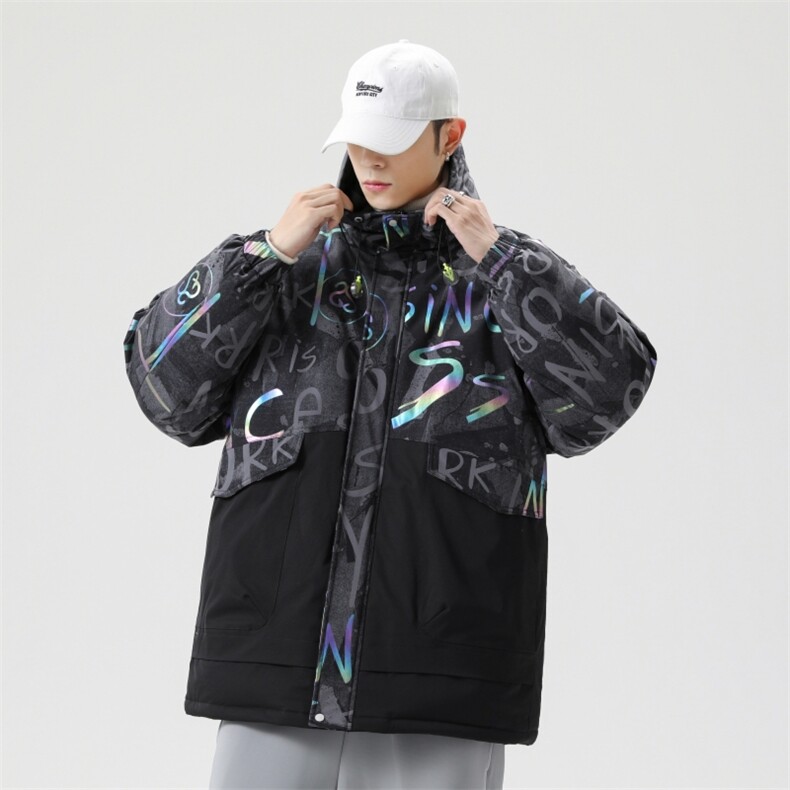 以日系灰底90%白鸭绒毛领连帽休闲加厚羽绒服男XZ109-P198,男装羽绒服,星座109