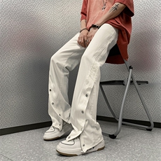 美式高街hiphop潮牌牛仔裤男宽松直筒水洗做旧排扣设计感微喇裤子，男装牛仔裤，星座505-2（原电商A260-1)
