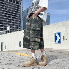 美式迷彩工装短裤男夏潮牌高街多口袋宽松阔腿七分裤子K6565-P57，男装牛仔裤，星座412-1