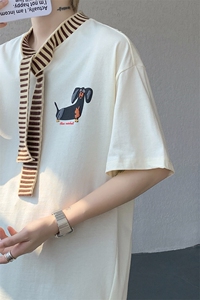 8XL-M 纯棉复古拼接假领带设计短袖美式T恤男重工情侣上衣潮DX341图片