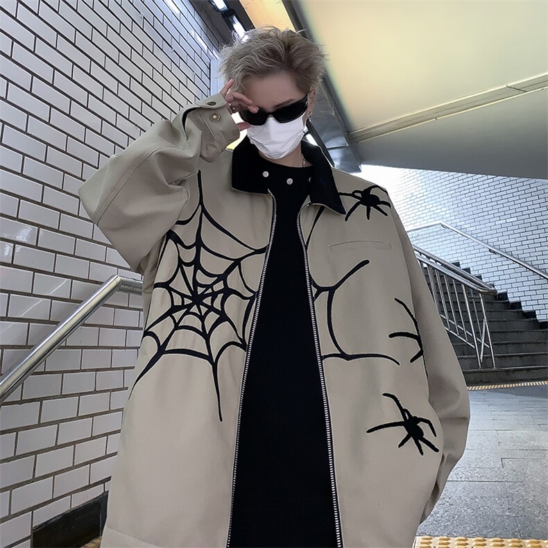 潮美式蜘蛛全刺绣外套男秋潮牌夹克情侣棒球服i上衣JK0835-P65,男装夹克,星座308B-2