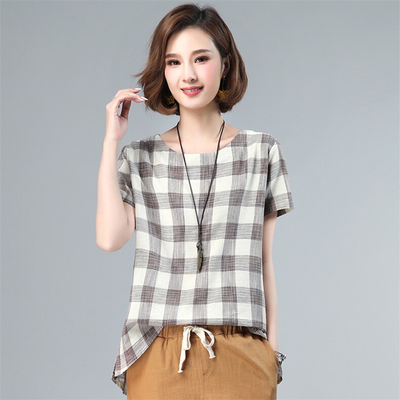 2021夏季新品纯棉衬衫女大格子时尚宽松大码上衣女,女装衬衫,涵誉