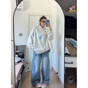 网图 美式高街甜酷个性钉珠连帽卫衣图片