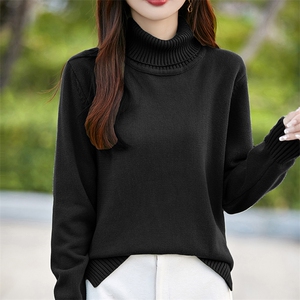 时尚百搭女士纯棉高领针织衫 修身显瘦长袖毛衣图片