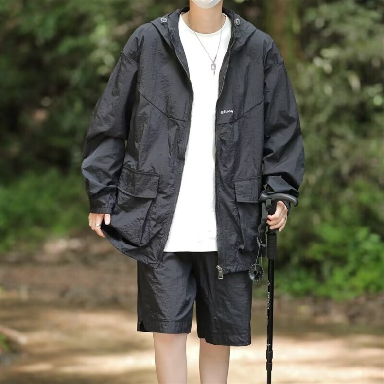 山系连帽外套男女春夏季新款潮牌户外登山休闲短裤防水工装套装，男装休闲套装，星座601-2