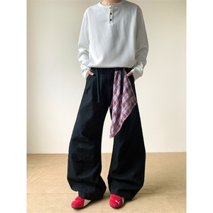 美式cleanfit廓形牛仔裤男可拆卸方巾多拉链组合直筒裤NZ0731-P50图片