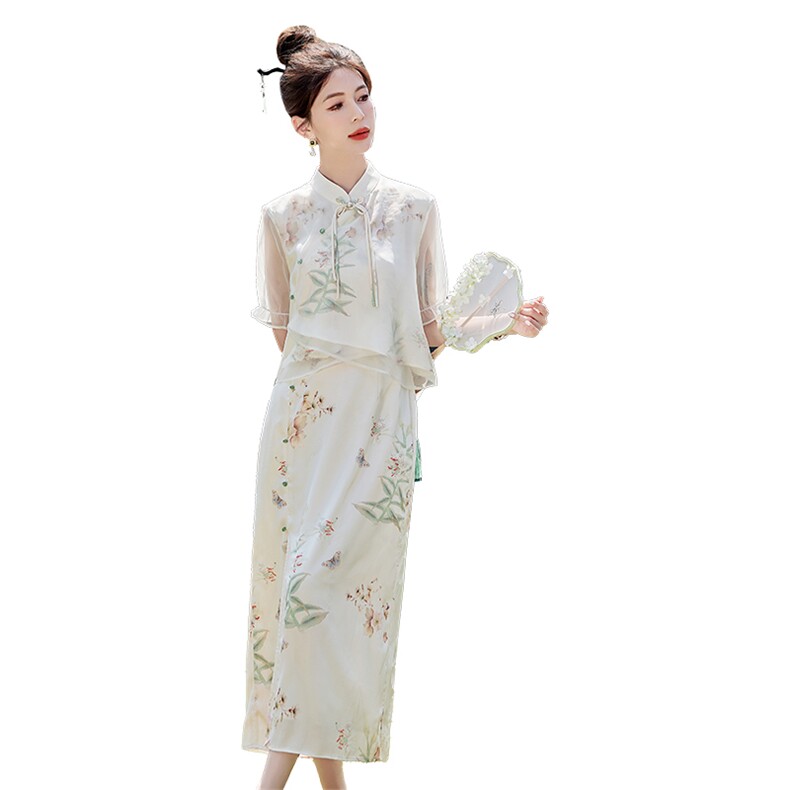 新中式国风套装女夏高级感2024新款气质绝美改良旗袍套装裙两件套,女装套装/套裙,韩蜜菓