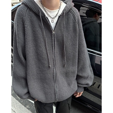 灰色连帽针织双拉链鹿毛绒毛衣男秋冬季bf开衫落肩卫衣MY20，男装针织衫/毛衣，星座1116A-1（原606A）