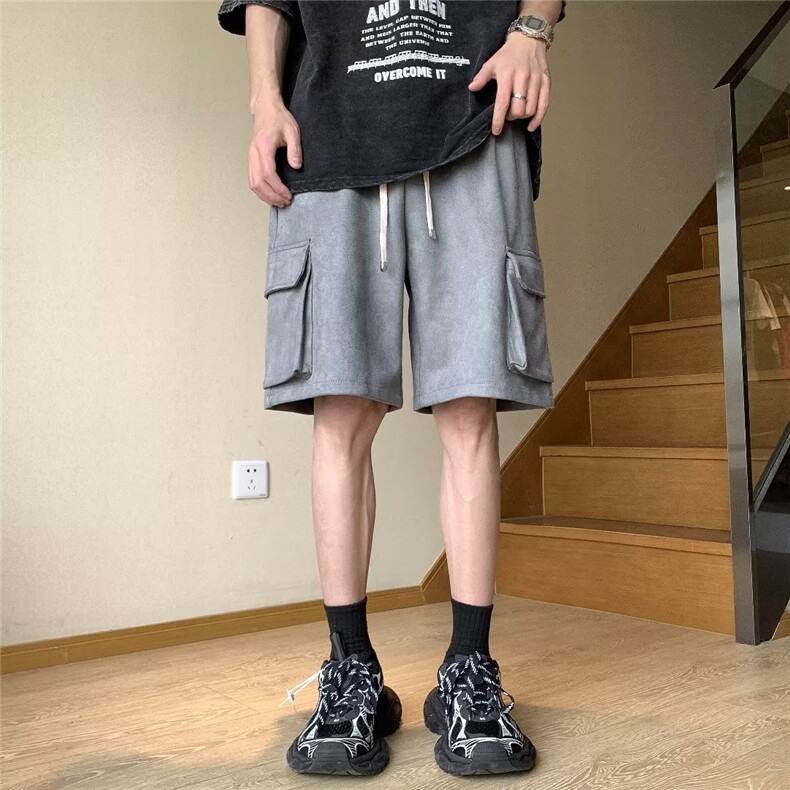 麂皮绒工装短裤男夏季薄款潮牌直筒五分裤ins潮流宽松运动休闲裤,男装休闲裤,星座601-2