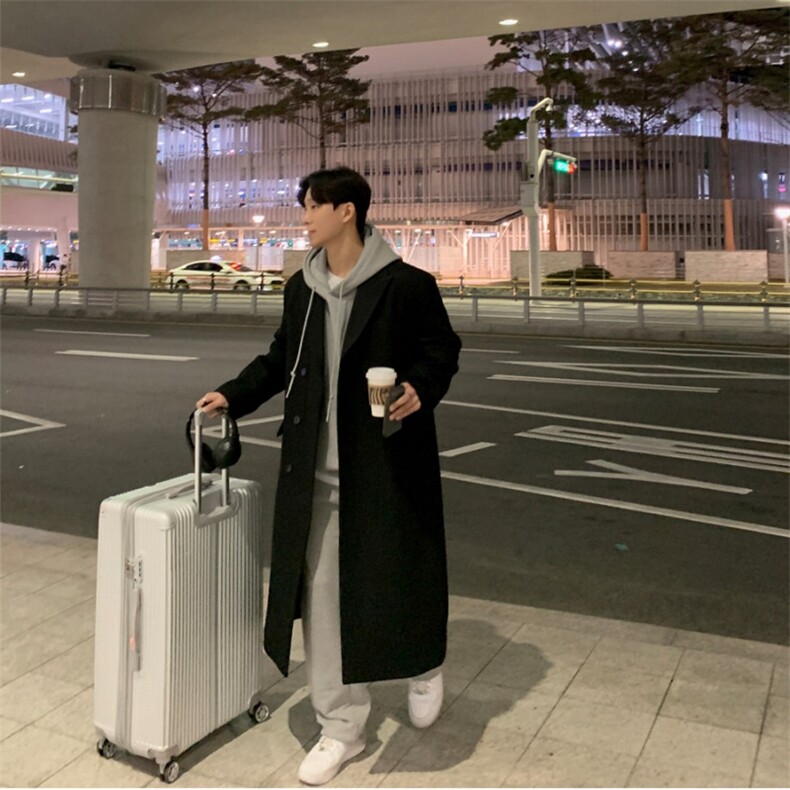 秋冬季新款毛呢大衣男中长款过膝无羊绒呢子风衣外套韩版宽松落肩，男装风衣，星座710