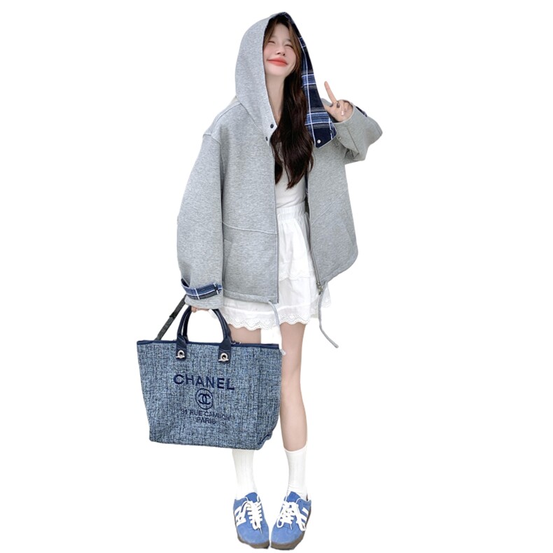 【秋装新品】格纹拼接连帽卫衣2C105-Q502-P165-k238,女装卫衣/绒衫,2C105