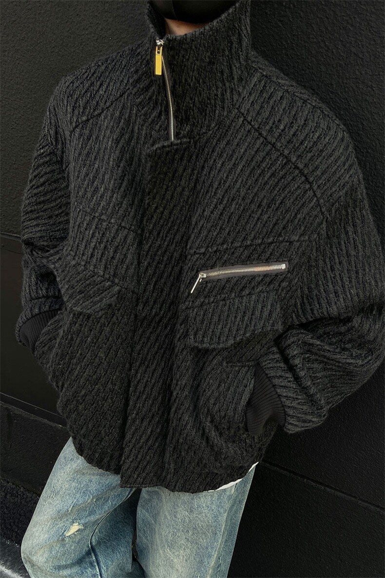 美式夹棉高领防风飞行服棉服潮系针织肌理纹加厚外套896p118,男装棉衣,电商A458A