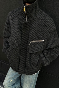 美式夹棉高领防风飞行服棉服 潮系针织肌理纹加厚外套896 p118图片