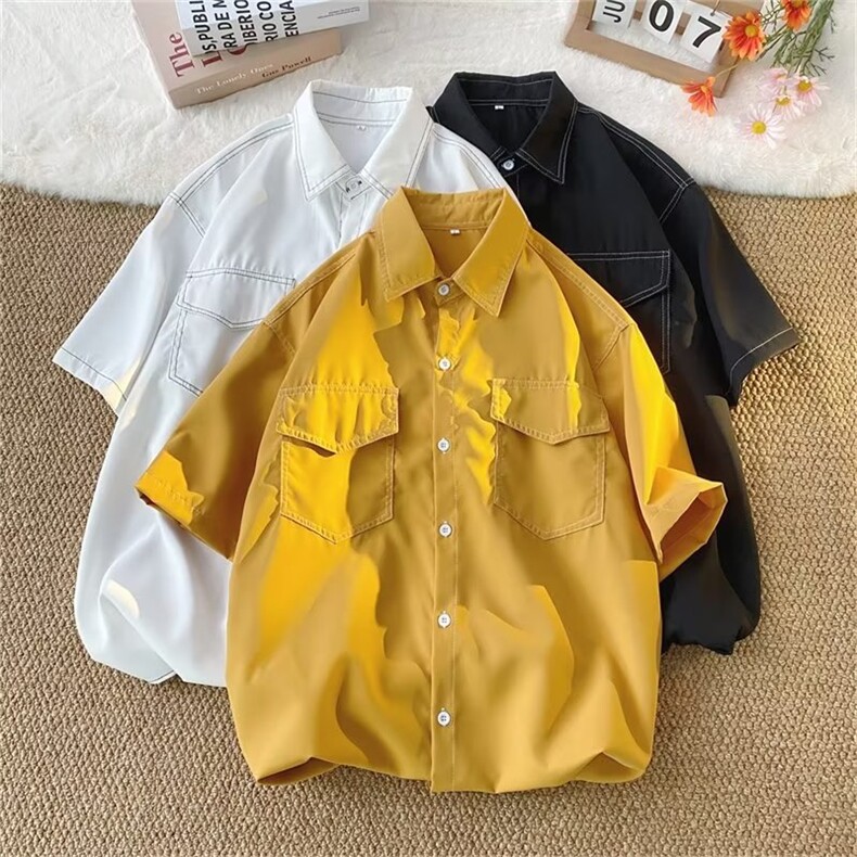 短袖衬衫男夏季港风潮牌宽松休闲百搭工装外套男生上衣服S715-p39,男装衬衫,星座601-2