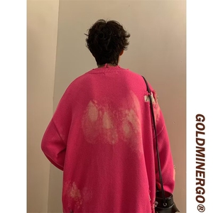 潮牌美式复古vibe高街破洞别针毛衣男女扎染小众针织衫9836-p48图片