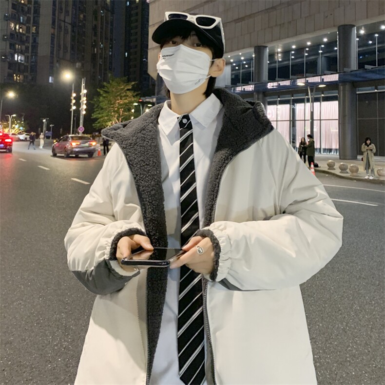 秋冬季羊羔毛外套潮宽松加绒加厚衣ins港风连帽袄W2278-P70,男装棉衣,星座512-3