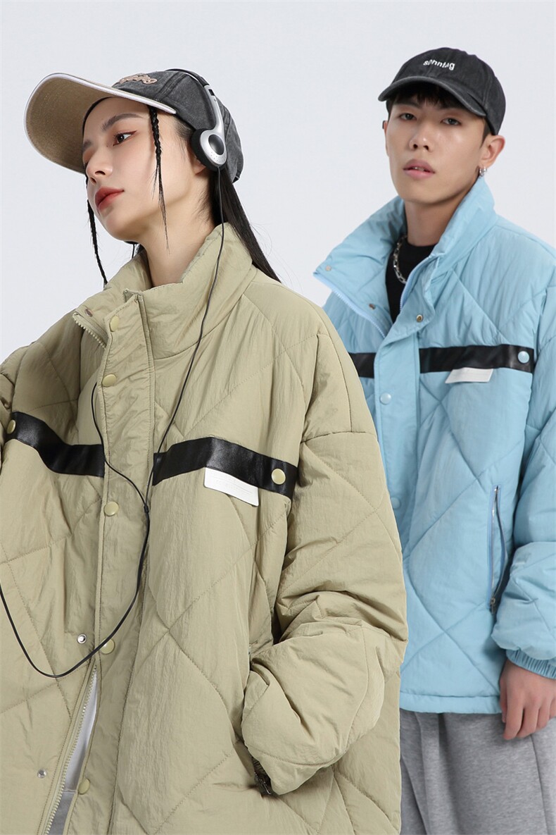 潮牌情侣2023冬季男士菱形格立领棉衣百搭棉服外套女MYTC121P75,男装棉衣,电商B220