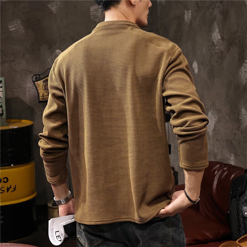 长袖t恤男新款格子半拉链上衣高端商务宽松男士打底衫上衣可外穿,男装T恤,星座1210-1