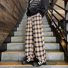 8XL-M特大码加厚毛呢料格子休闲裤宽松直筒长裤子男裤毛呢裤K946，男装休闲裤，电商D206-1