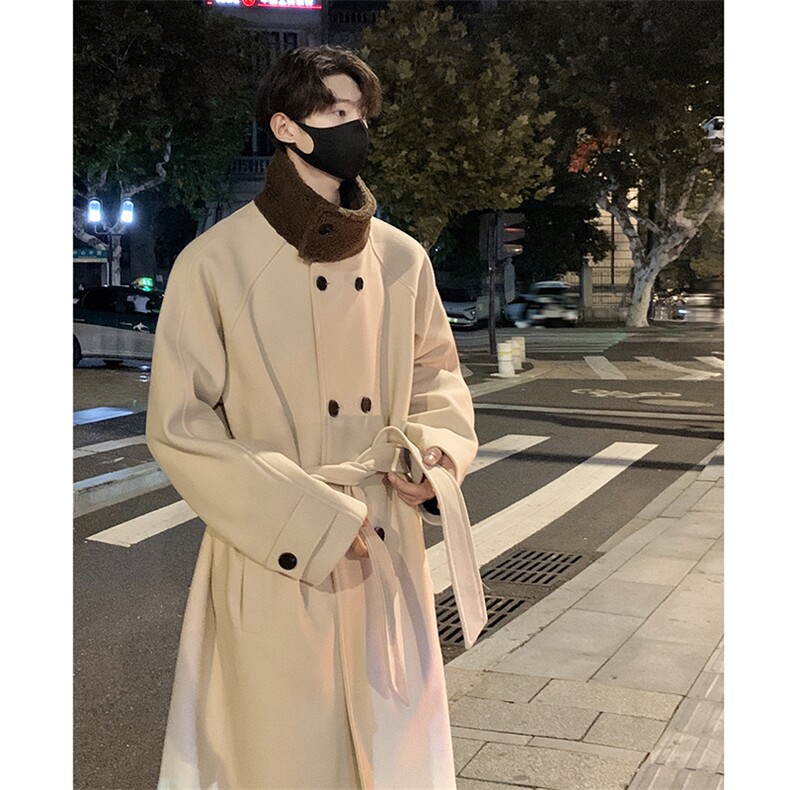 517A-8-Y66-P135 现货高品质韩系羊羔毛翻领拼接中长款毛呢大衣图片
