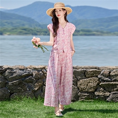 2867时尚气质V领印花套装，女装套装/套裙，罗得堡