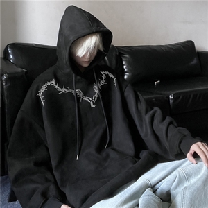 秋季新款美式荆棘印花宽松连帽麂皮绒卫衣JK23551特批45控78图片