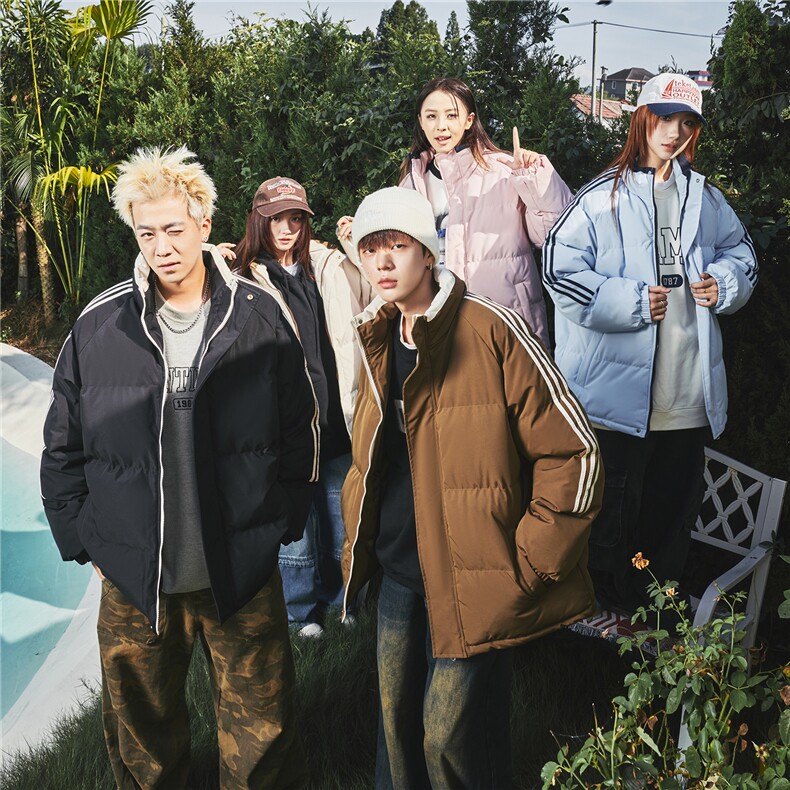 ！冬季条纹五防立领加绒加厚棉衣情侣撞色棉服外套MY7777-P75,男装棉衣,星座610B-1